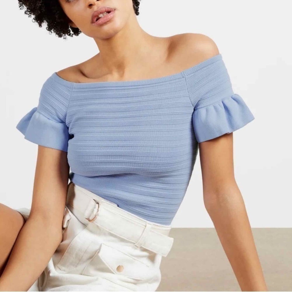 Ted Baker London misteey Bardot frill knitted off the shoulder top light blue